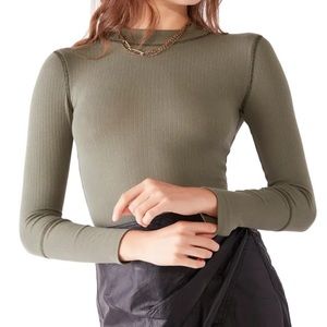 Free People Army Green Ribbed Top